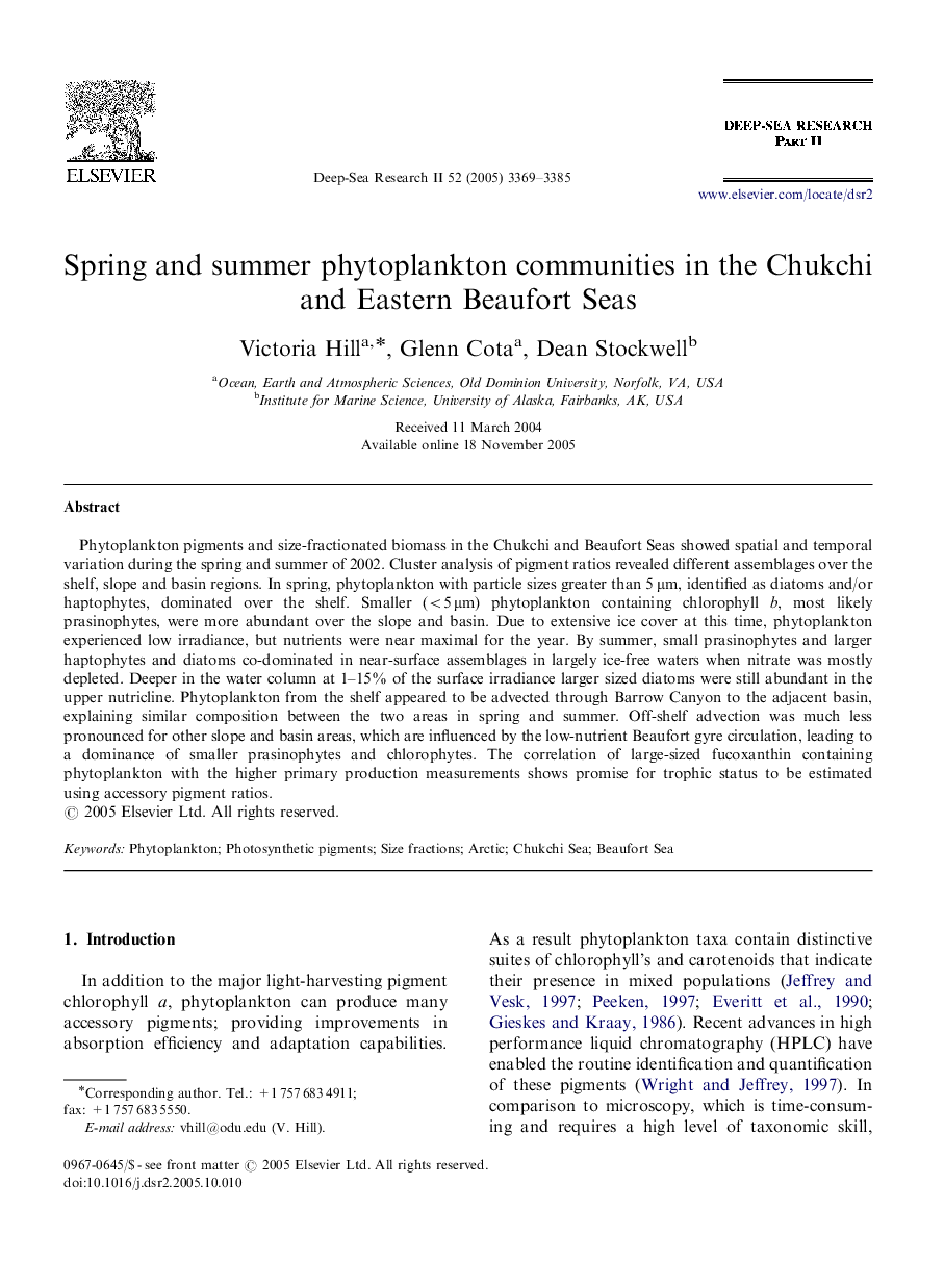 Spring and summer phytoplankton communities in the Chukchi and Eastern Beaufort Seas