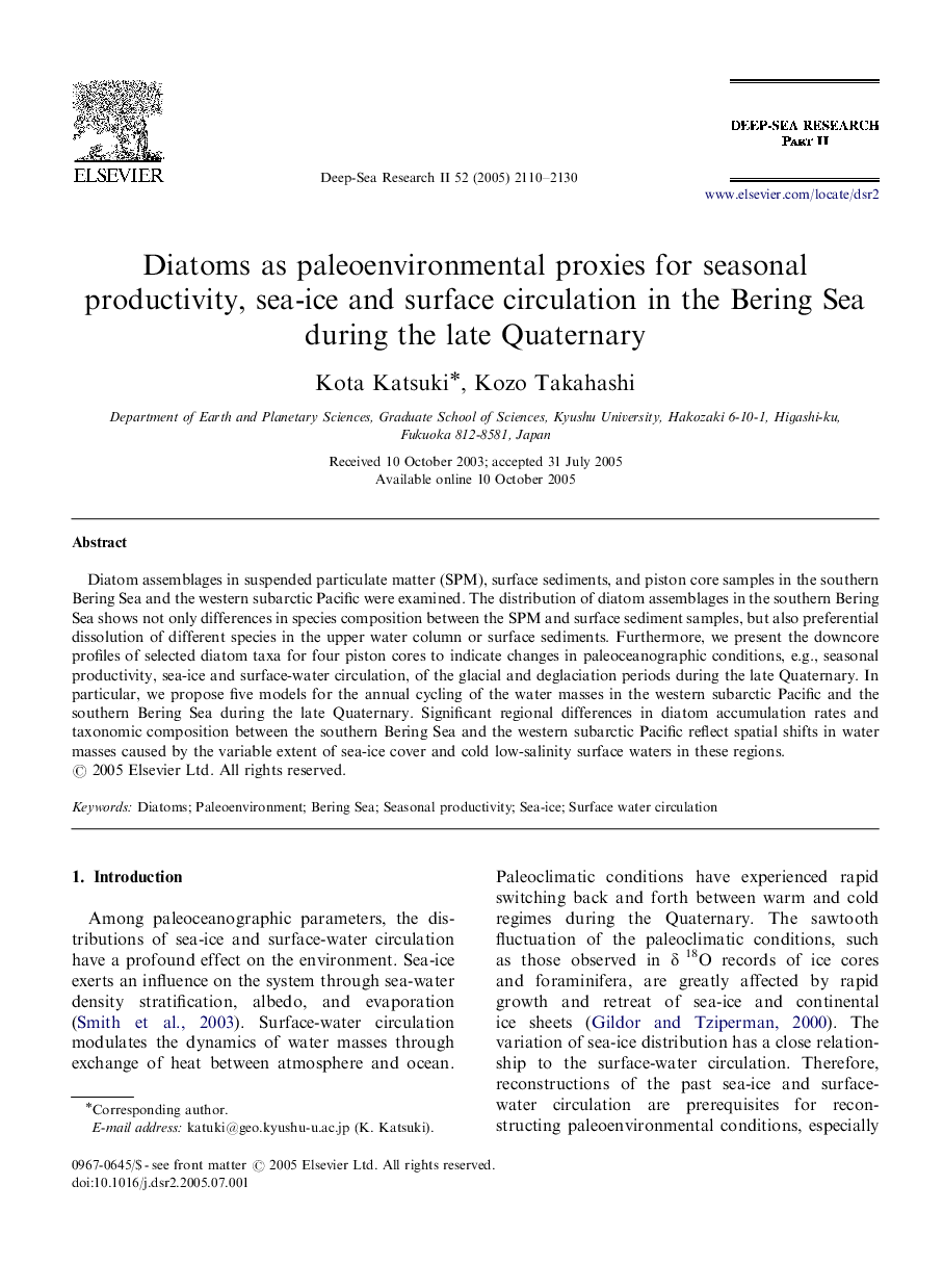 Diatoms as paleoenvironmental proxies for seasonal productivity, sea-ice and surface circulation in the Bering Sea during the late Quaternary