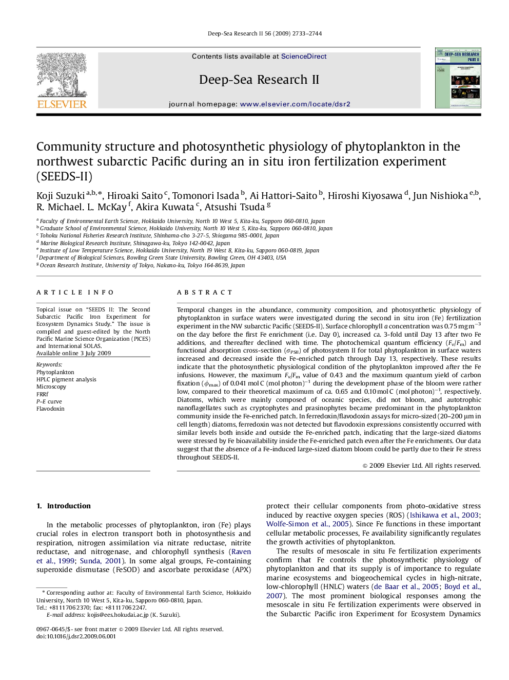 Community structure and photosynthetic physiology of phytoplankton in the northwest subarctic Pacific during an in situ iron fertilization experiment (SEEDS-II)