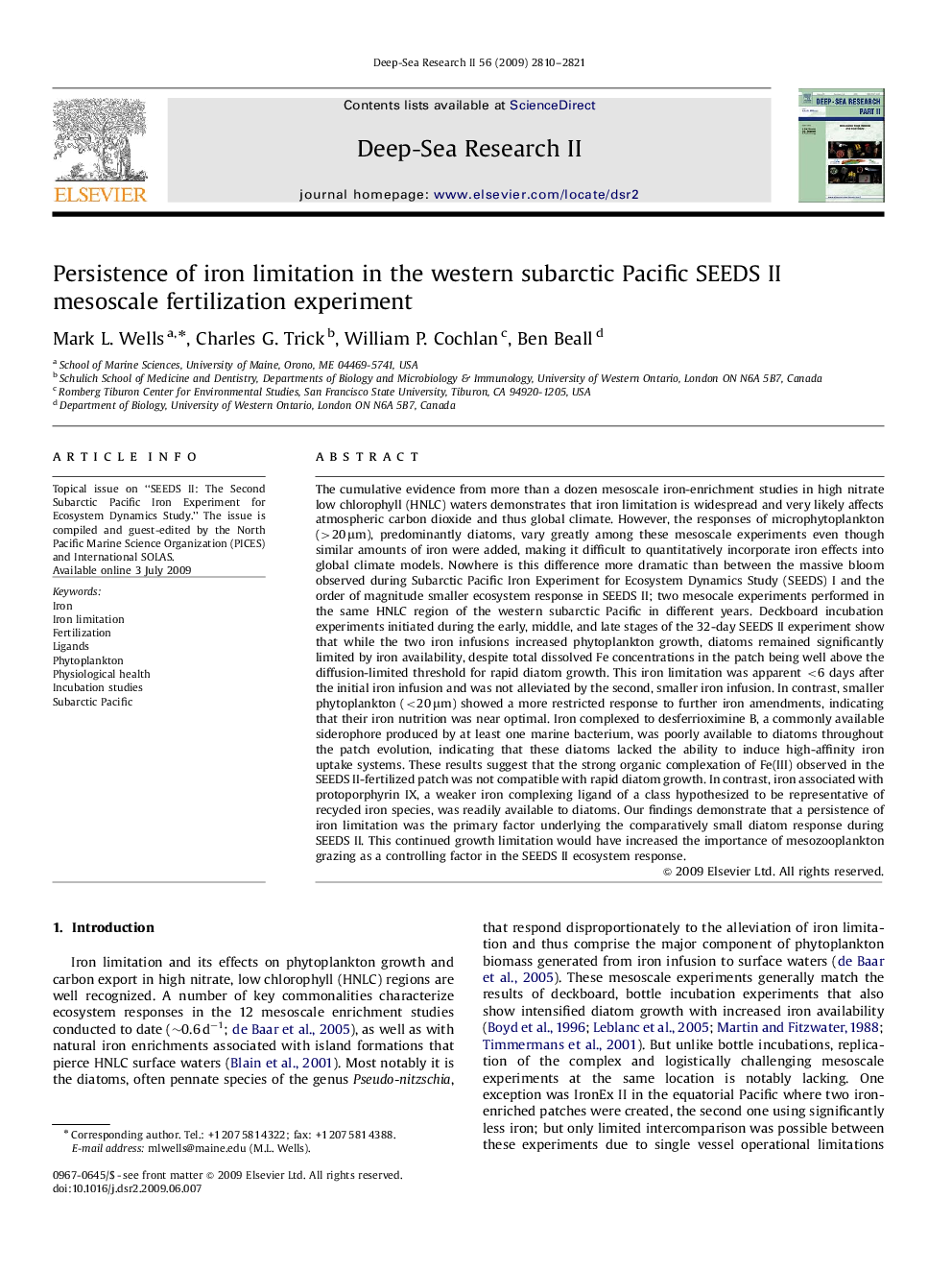 Persistence of iron limitation in the western subarctic Pacific SEEDS II mesoscale fertilization experiment