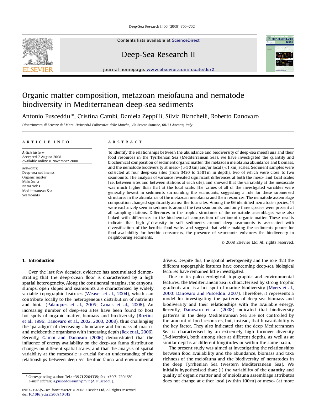 Organic matter composition, metazoan meiofauna and nematode biodiversity in Mediterranean deep-sea sediments