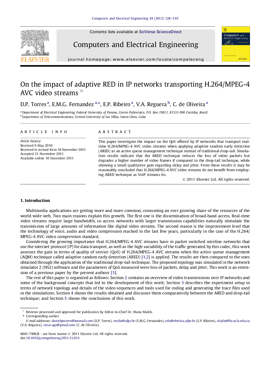 On the impact of adaptive RED in IP networks transporting H.264/MPEG-4 AVC video streams 