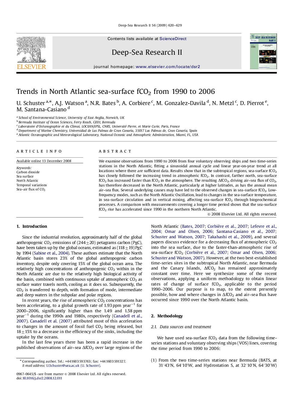 Trends in North Atlantic sea-surface fCO2 from 1990 to 2006