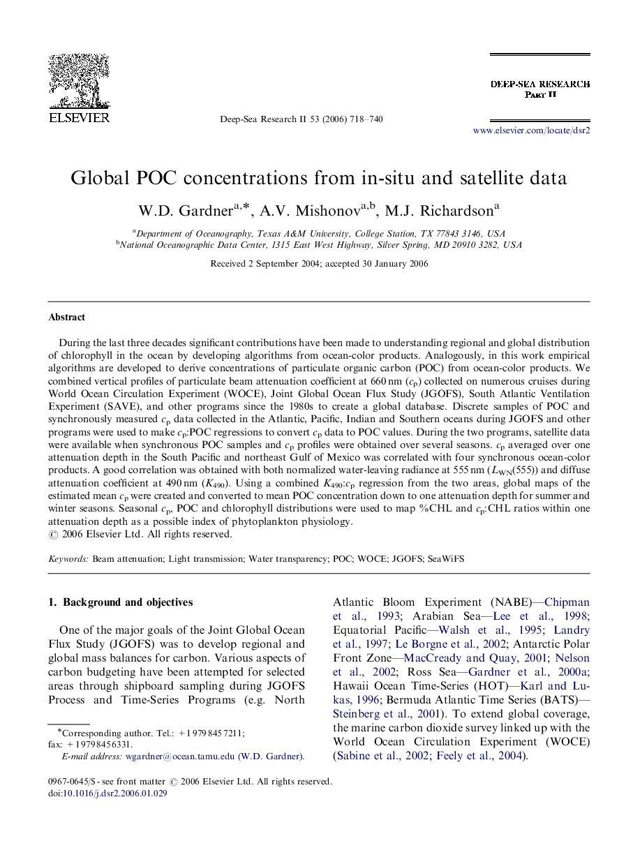 Global POC concentrations from in-situ and satellite data