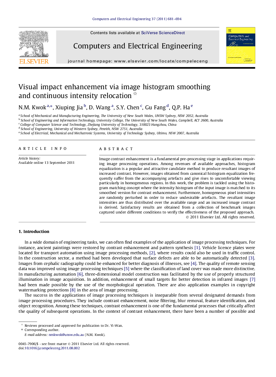 Visual impact enhancement via image histogram smoothing and continuous intensity relocation 