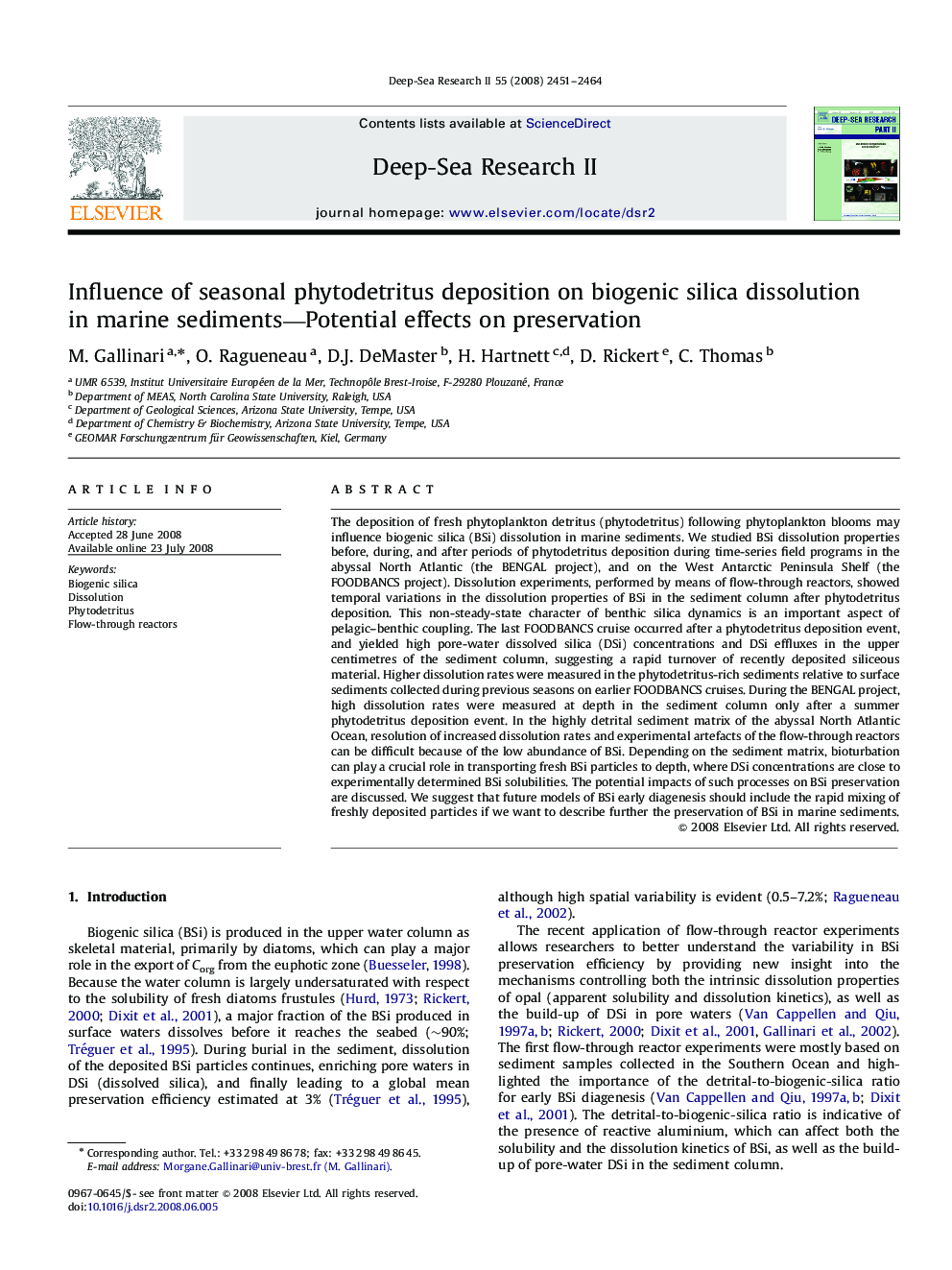 Influence of seasonal phytodetritus deposition on biogenic silica dissolution in marine sediments-Potential effects on preservation