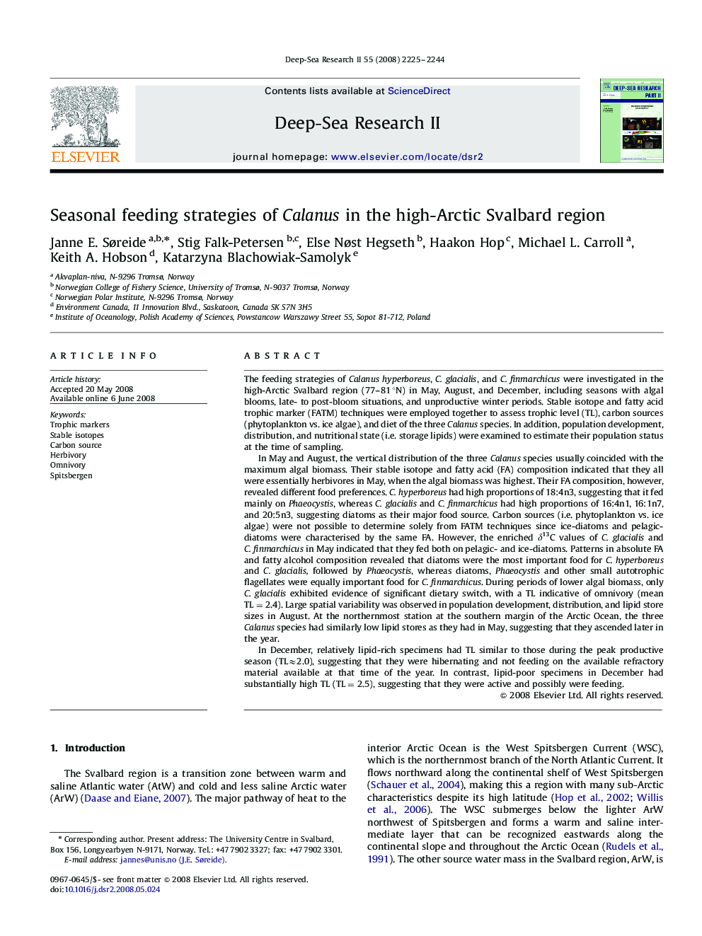 Seasonal feeding strategies of Calanus in the high-Arctic Svalbard region