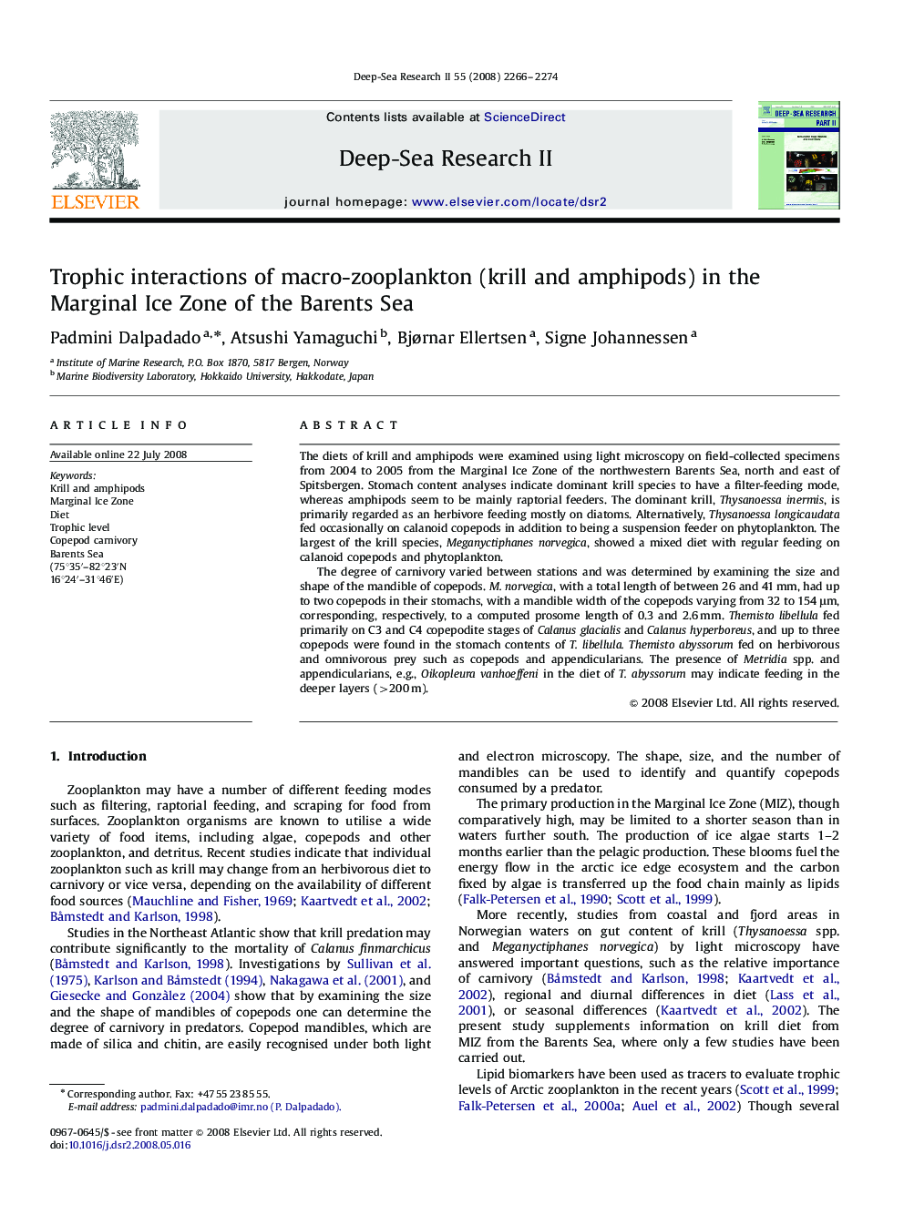 Trophic interactions of macro-zooplankton (krill and amphipods) in the Marginal Ice Zone of the Barents Sea