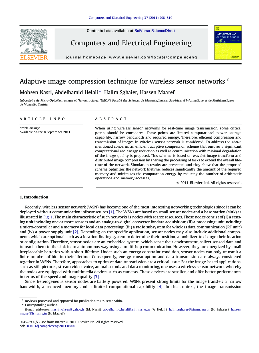 Adaptive image compression technique for wireless sensor networks 