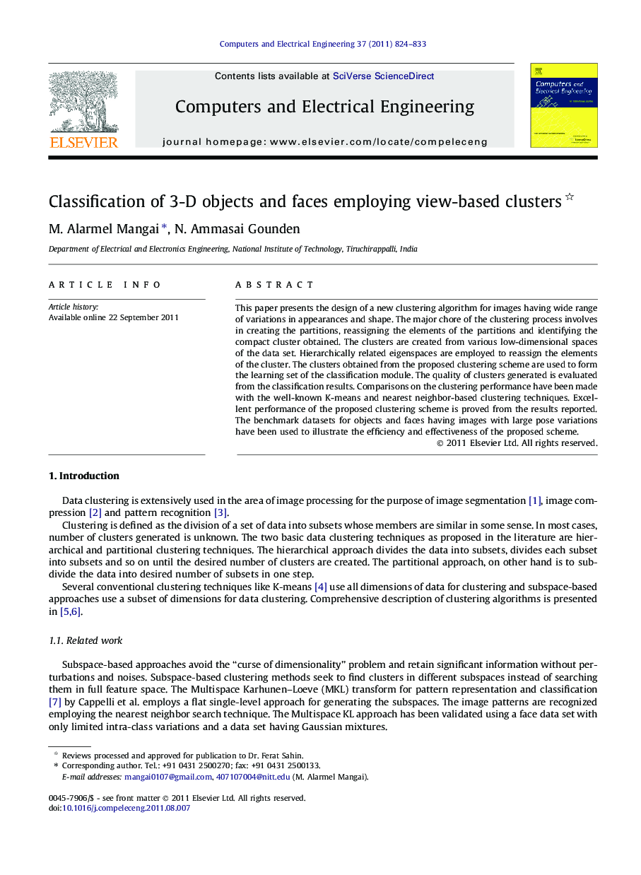 Classification of 3-D objects and faces employing view-based clusters 