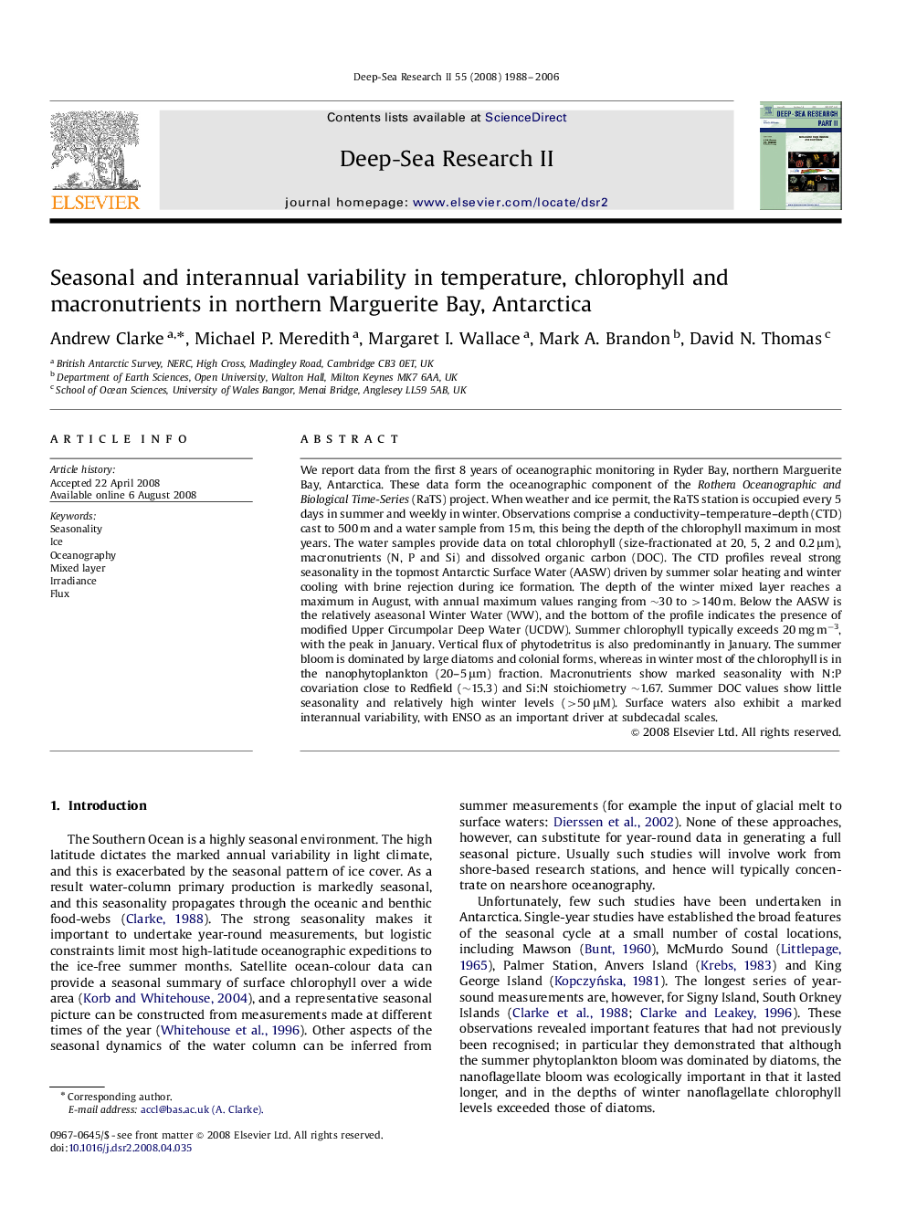 Seasonal and interannual variability in temperature, chlorophyll and macronutrients in northern Marguerite Bay, Antarctica