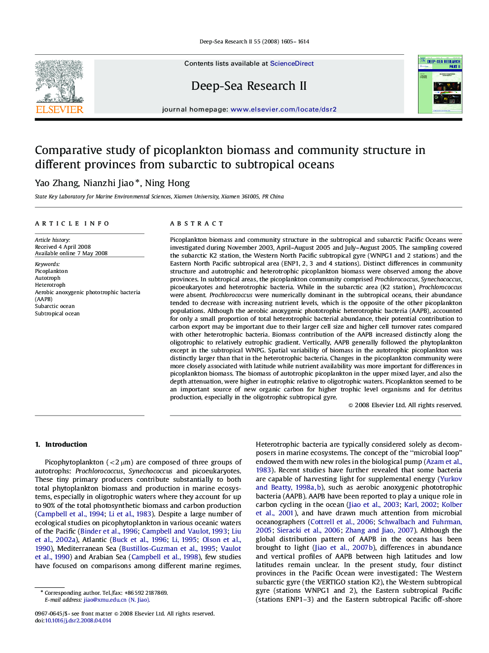 Comparative study of picoplankton biomass and community structure in different provinces from subarctic to subtropical oceans