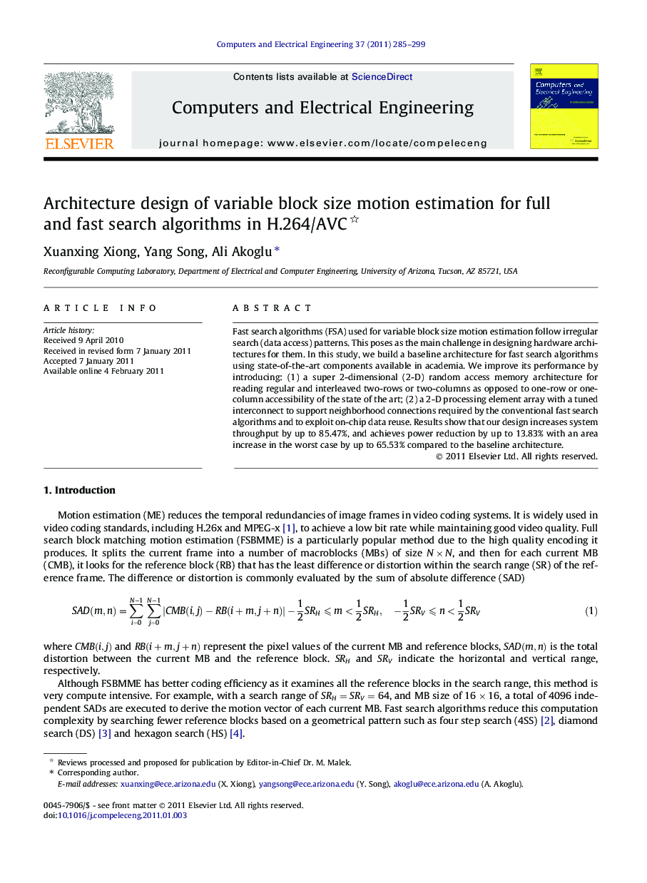 Architecture design of variable block size motion estimation for full and fast search algorithms in H.264/AVC 