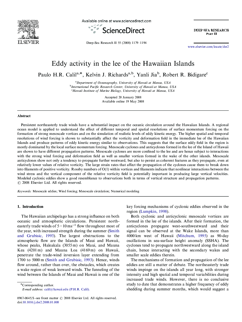 Eddy activity in the lee of the Hawaiian Islands