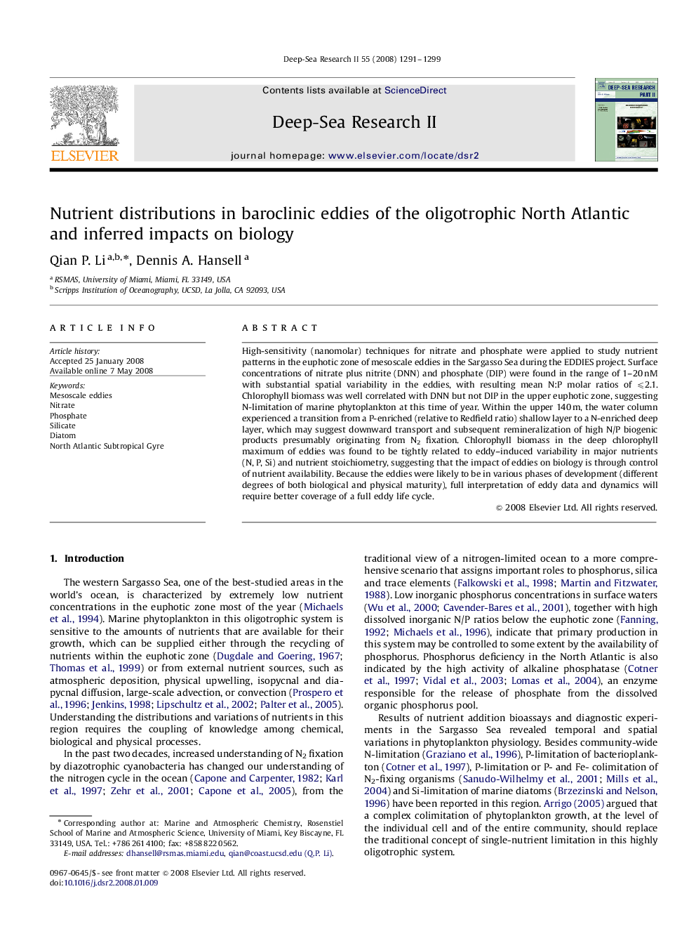 Nutrient distributions in baroclinic eddies of the oligotrophic North Atlantic and inferred impacts on biology