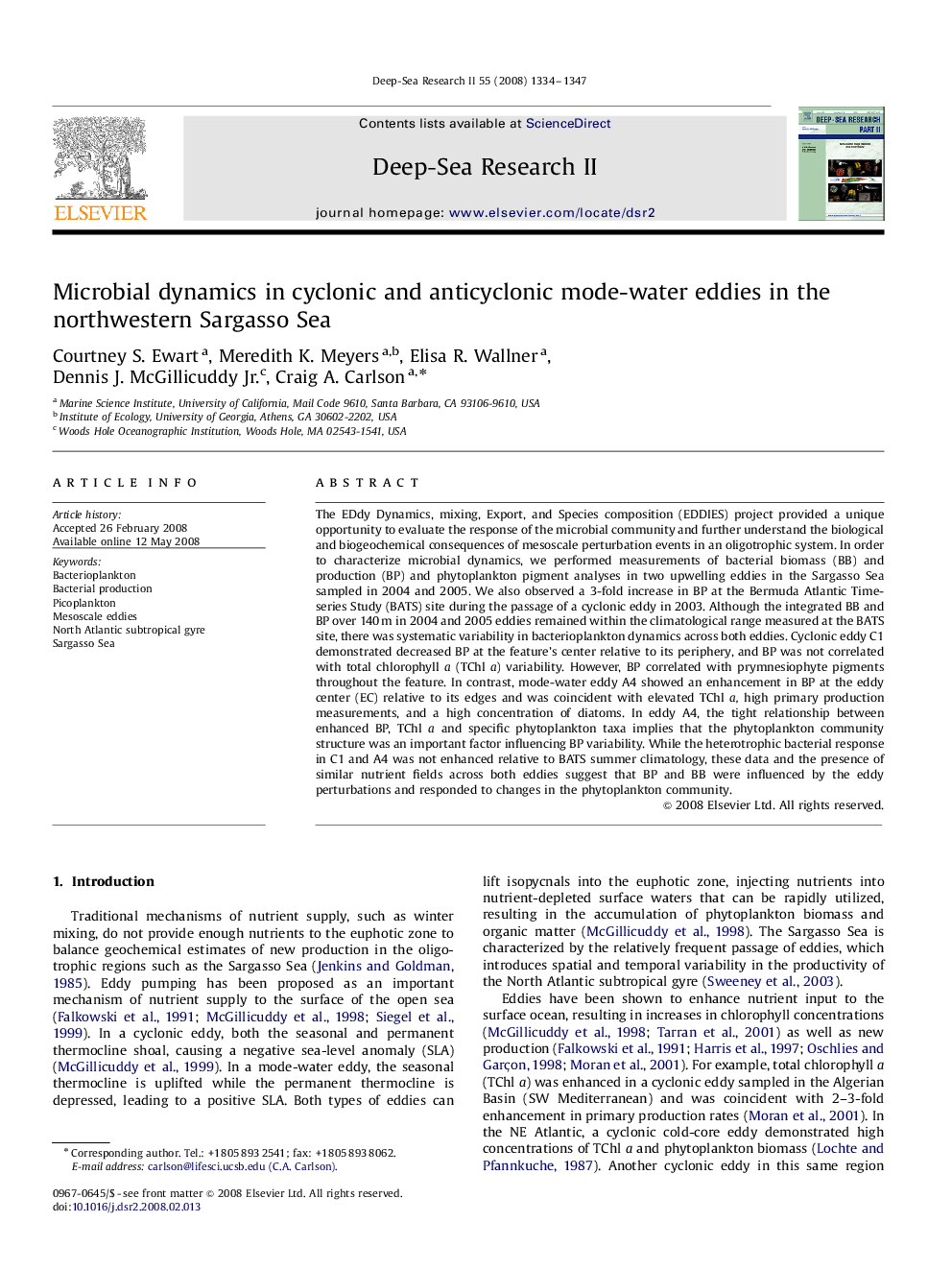 Microbial dynamics in cyclonic and anticyclonic mode-water eddies in the northwestern Sargasso Sea