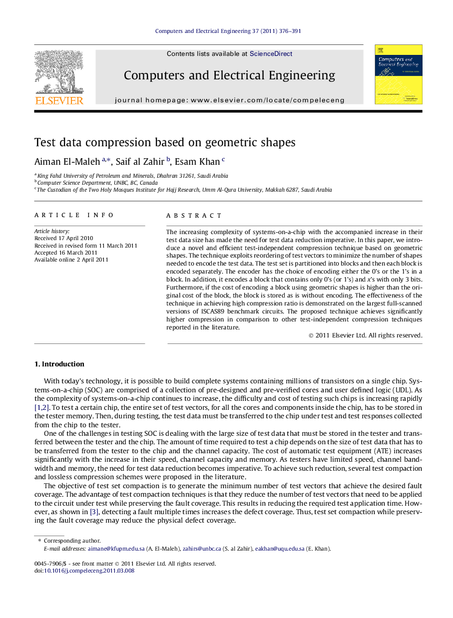 Test data compression based on geometric shapes