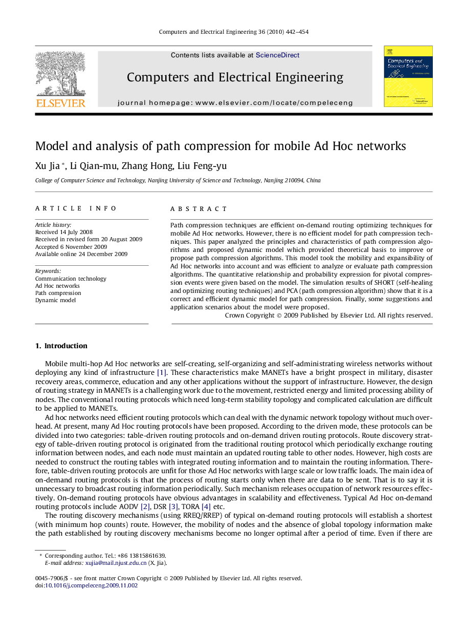 Model and analysis of path compression for mobile Ad Hoc networks