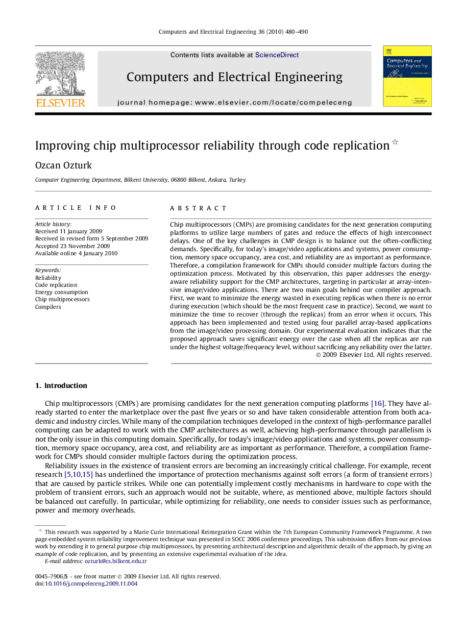 Improving chip multiprocessor reliability through code replication 