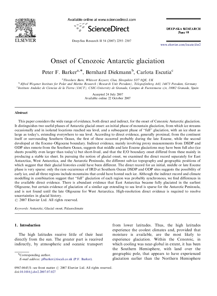 Onset of Cenozoic Antarctic glaciation