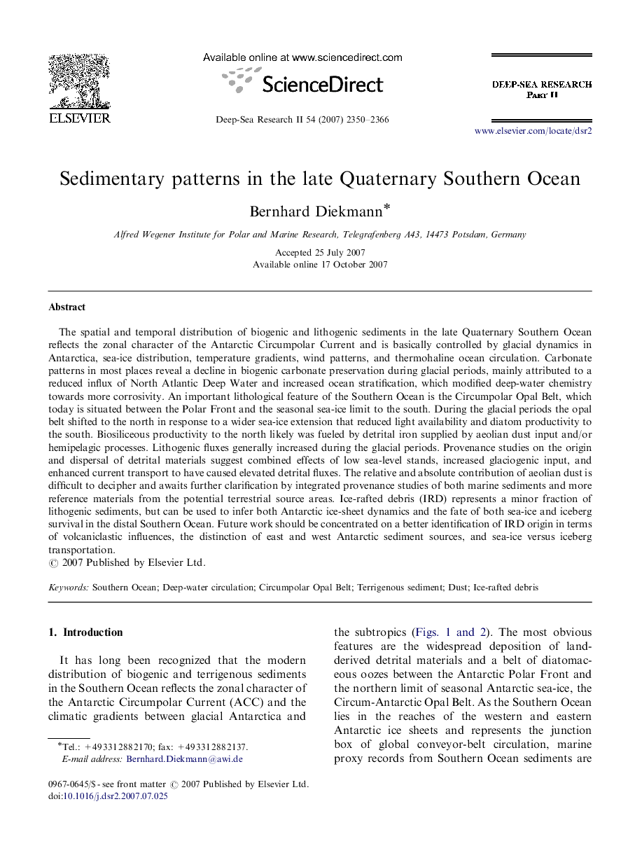 Sedimentary patterns in the late Quaternary Southern Ocean