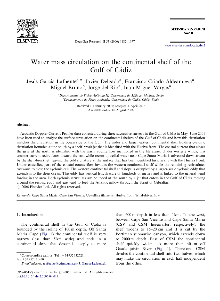 Water mass circulation on the continental shelf of the Gulf of Cádiz