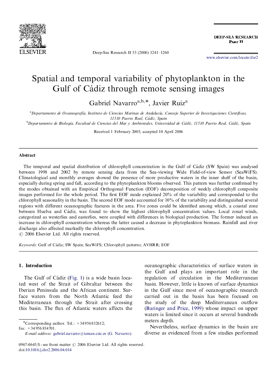 Spatial and temporal variability of phytoplankton in the Gulf of Cádiz through remote sensing images