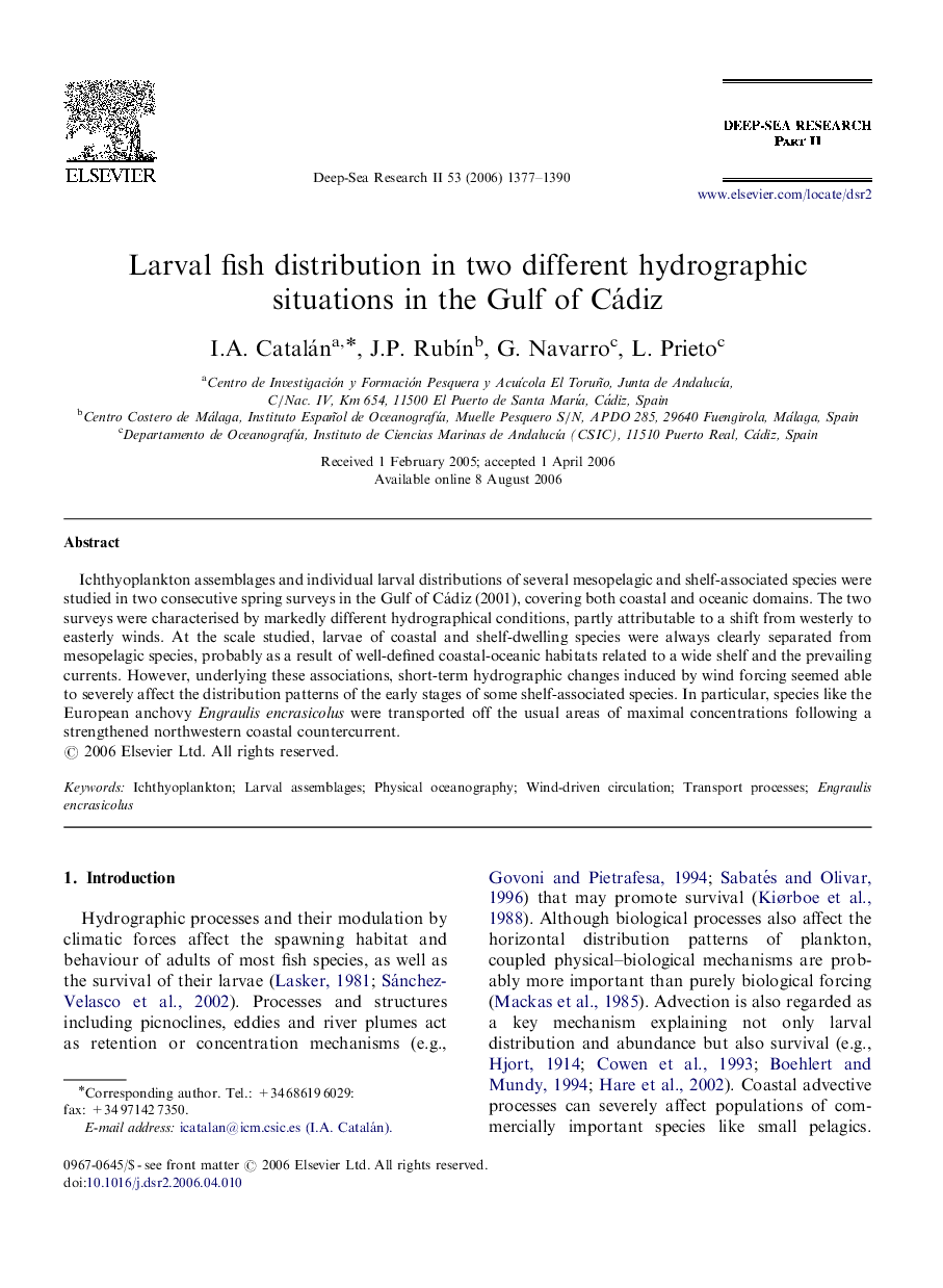 Larval fish distribution in two different hydrographic situations in the Gulf of Cádiz