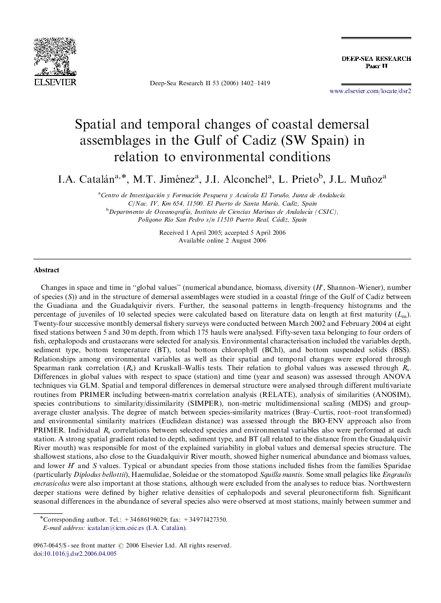 Spatial and temporal changes of coastal demersal assemblages in the Gulf of Cadiz (SW Spain) in relation to environmental conditions