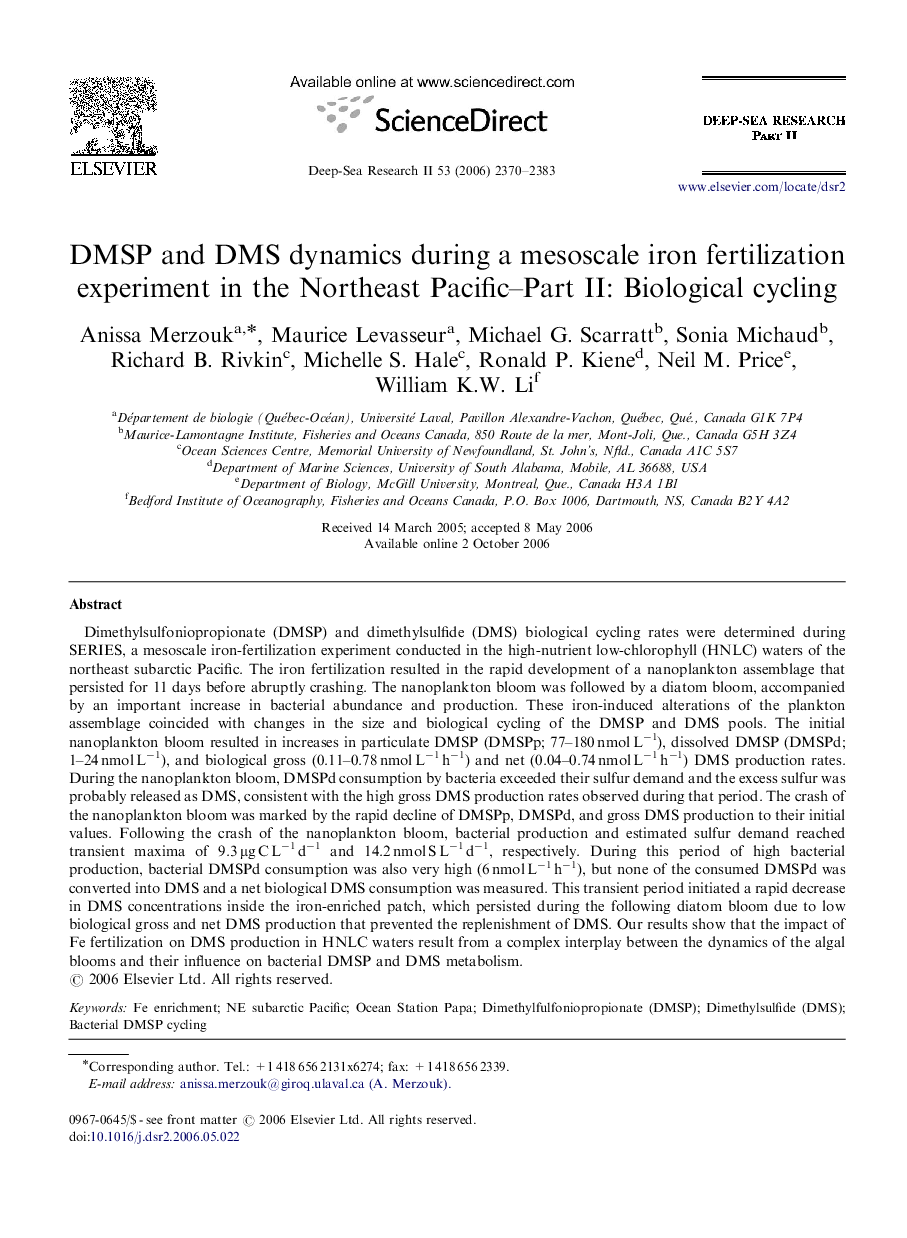 DMSP and DMS dynamics during a mesoscale iron fertilization experiment in the Northeast Pacific–Part II: Biological cycling