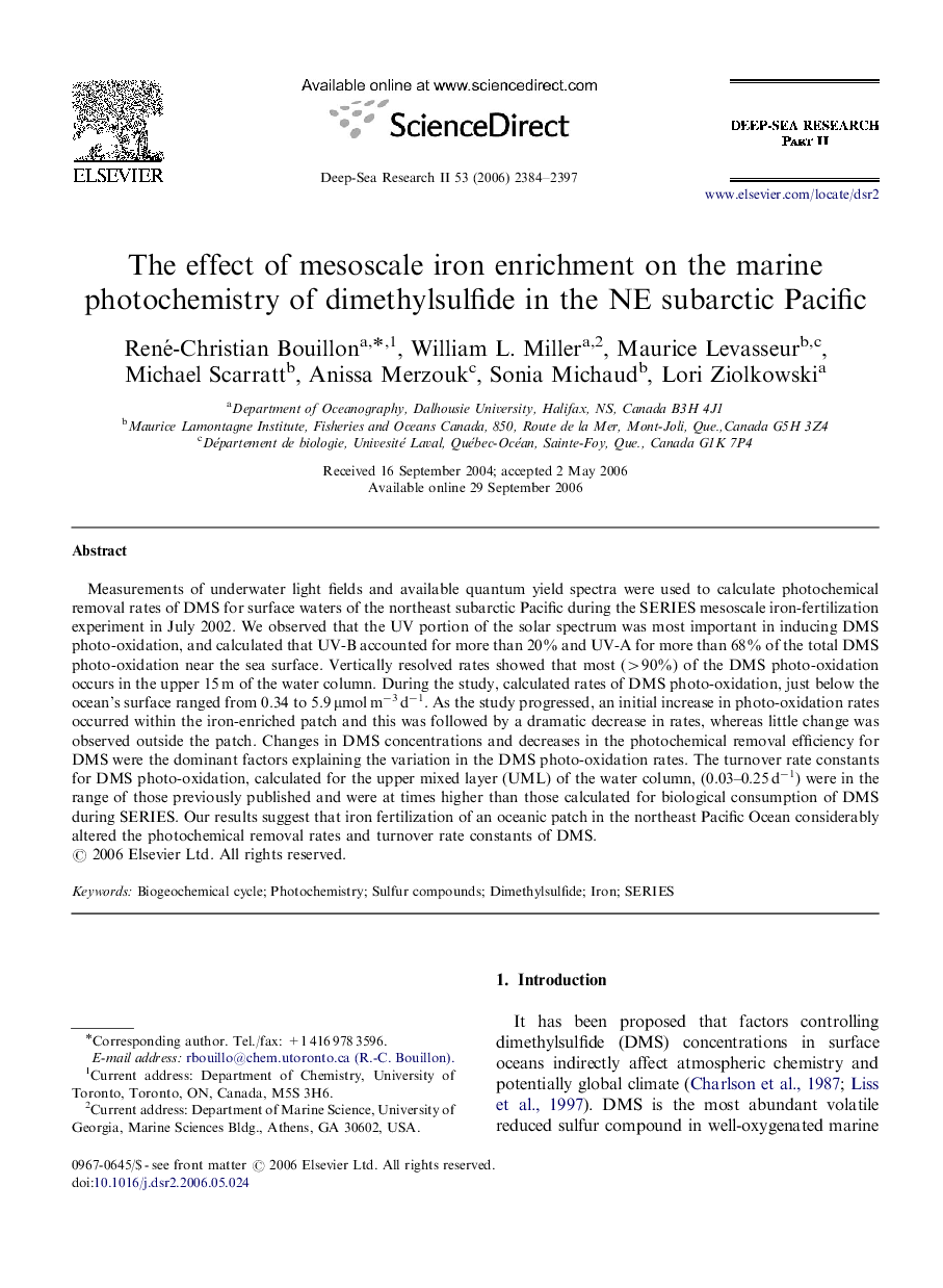 The effect of mesoscale iron enrichment on the marine photochemistry of dimethylsulfide in the NE subarctic Pacific