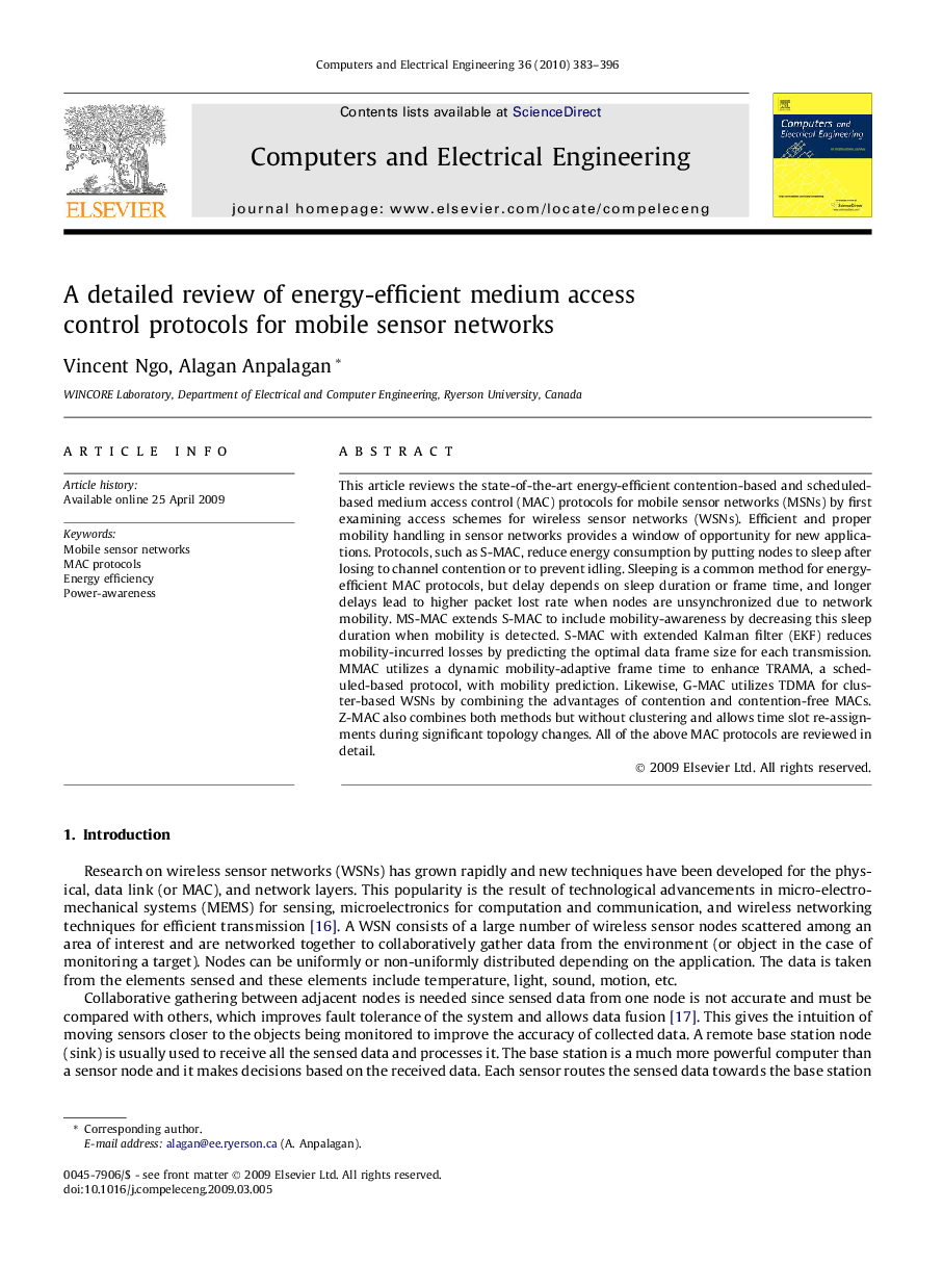 A detailed review of energy-efficient medium access control protocols for mobile sensor networks