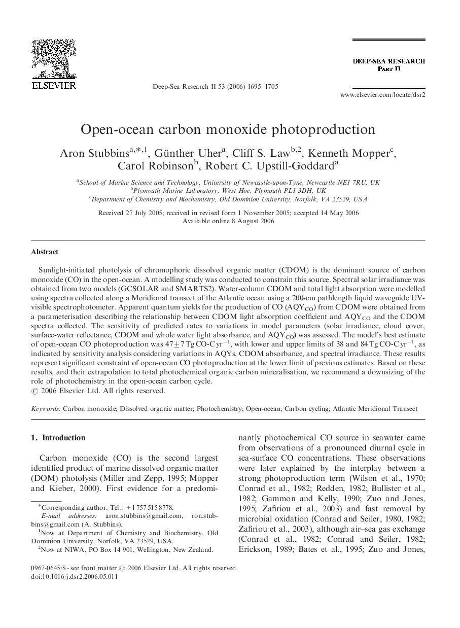 Open-ocean carbon monoxide photoproduction