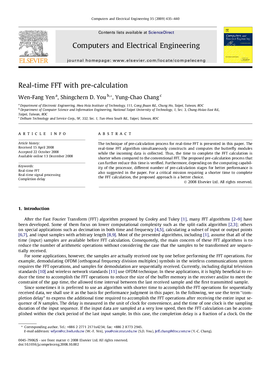 Real-time FFT with pre-calculation