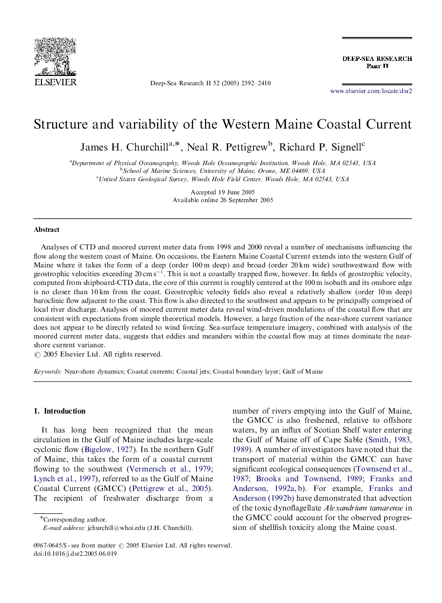 Structure and variability of the Western Maine Coastal Current