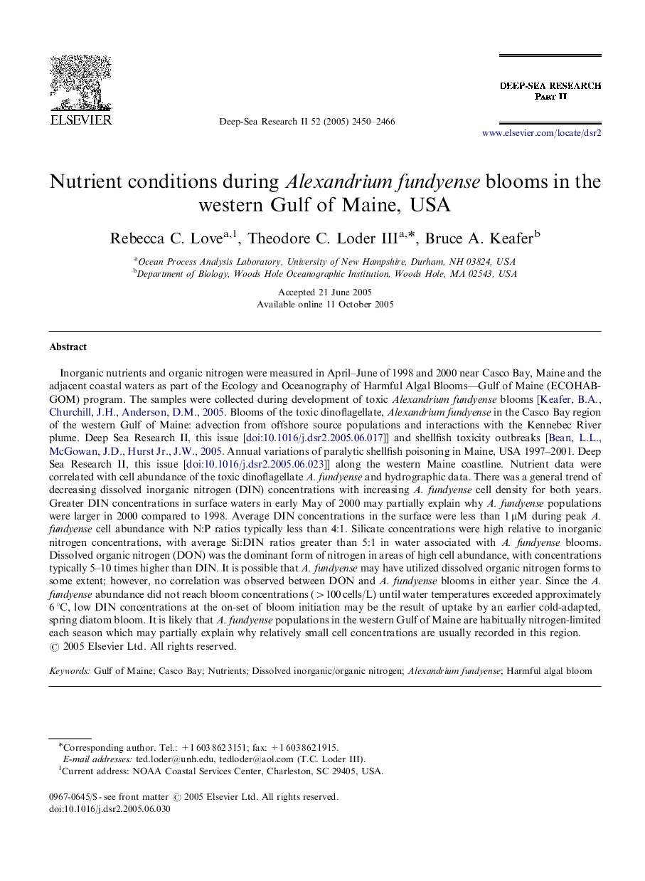 Nutrient conditions during Alexandrium fundyense blooms in the western Gulf of Maine, USA