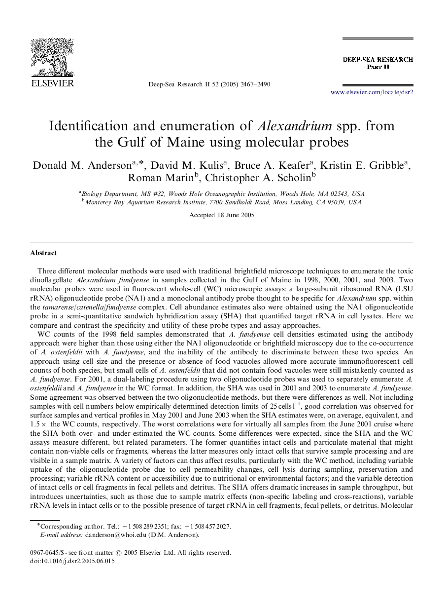 Identification and enumeration of Alexandrium spp. from the Gulf of Maine using molecular probes