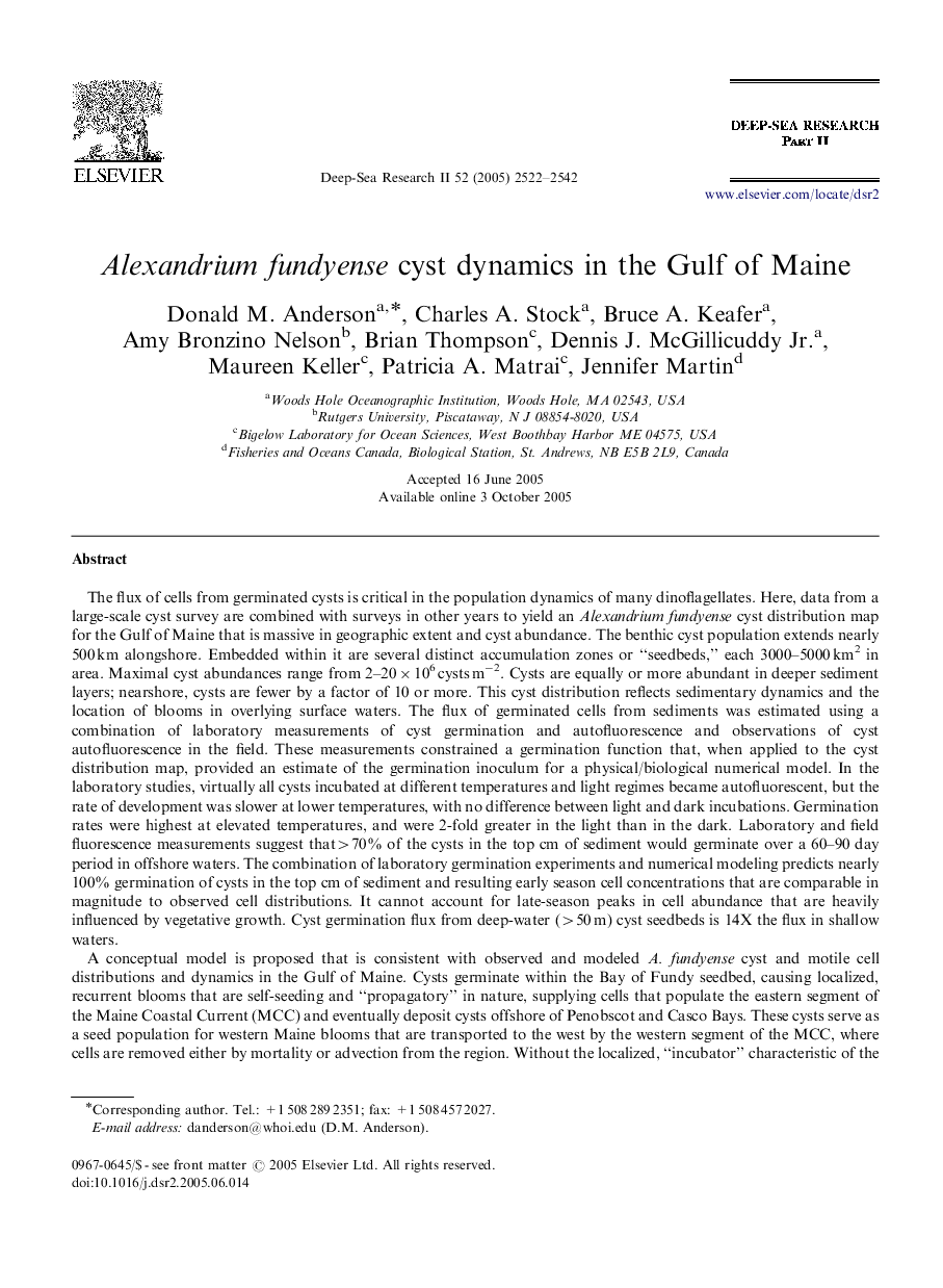 Alexandrium fundyense cyst dynamics in the Gulf of Maine