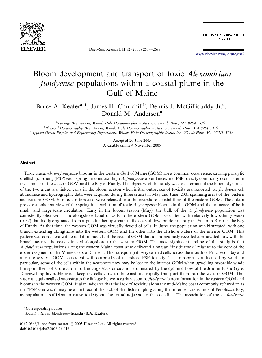 Bloom development and transport of toxic Alexandrium fundyense populations within a coastal plume in the Gulf of Maine