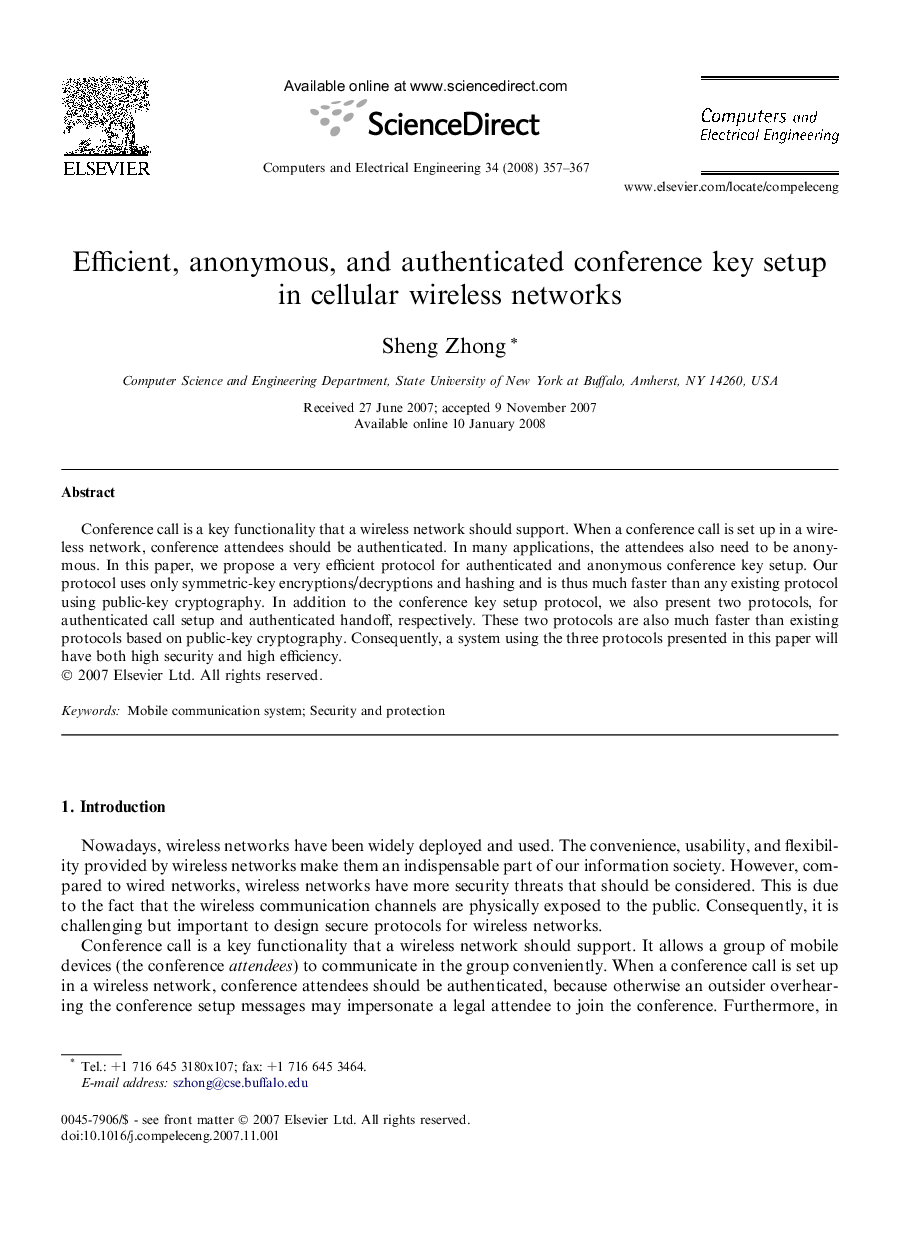 Efficient, anonymous, and authenticated conference key setup in cellular wireless networks