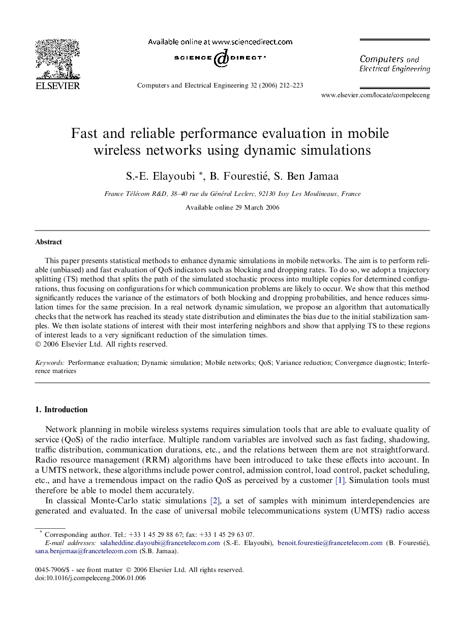 Fast and reliable performance evaluation in mobile wireless networks using dynamic simulations