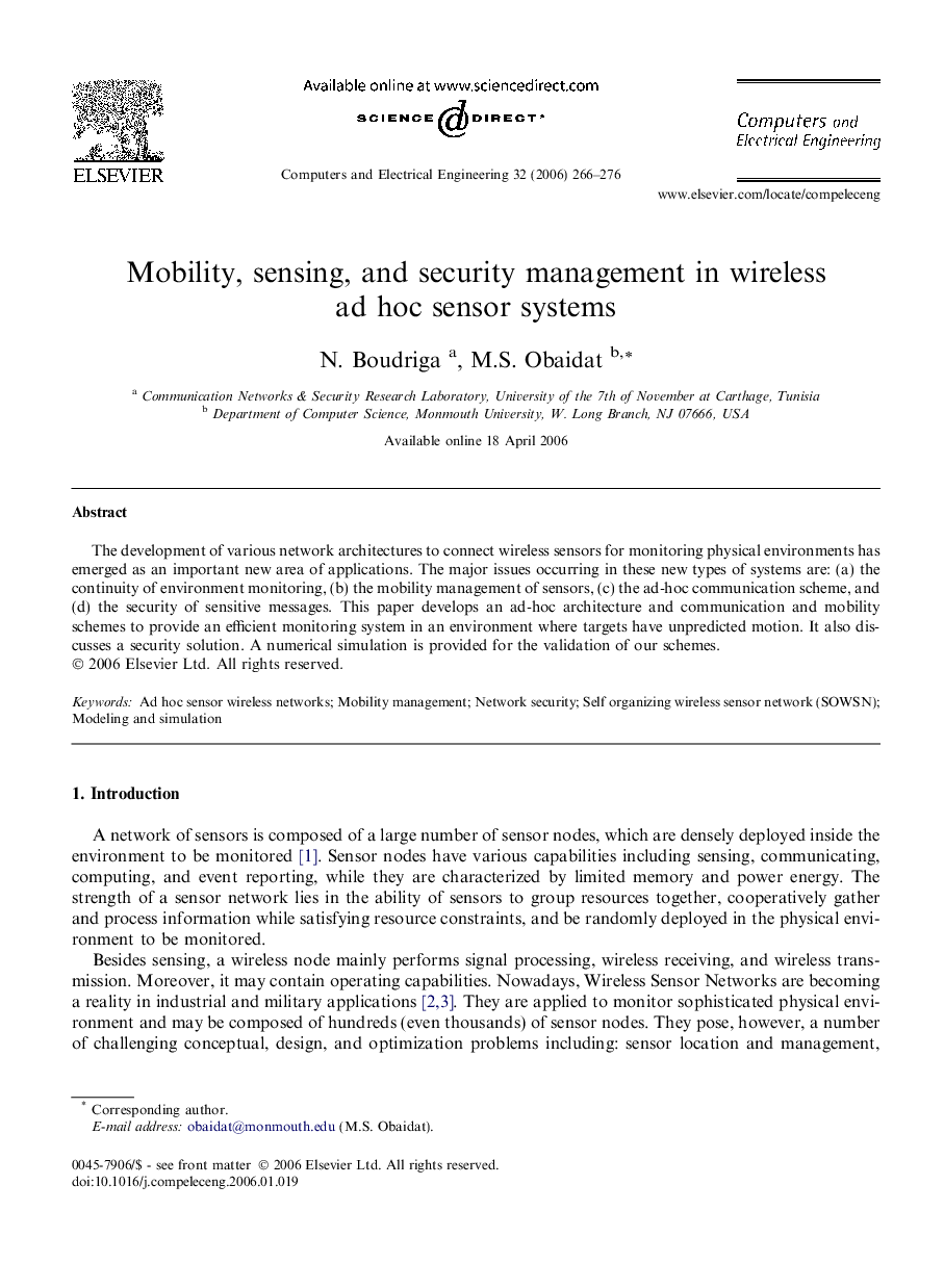 Mobility, sensing, and security management in wireless ad hoc sensor systems