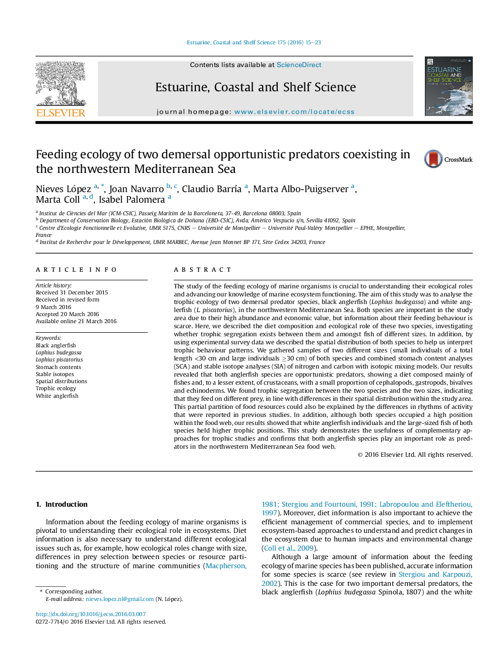 Feeding ecology of two demersal opportunistic predators coexisting in the northwestern Mediterranean Sea