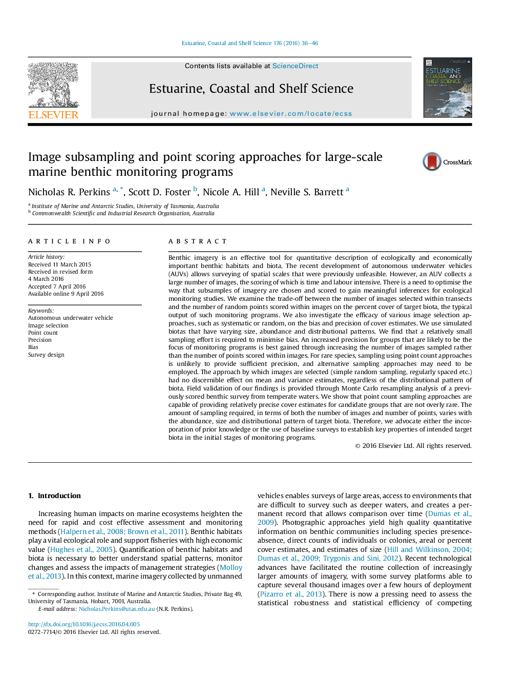 Image subsampling and point scoring approaches for large-scale marine benthic monitoring programs