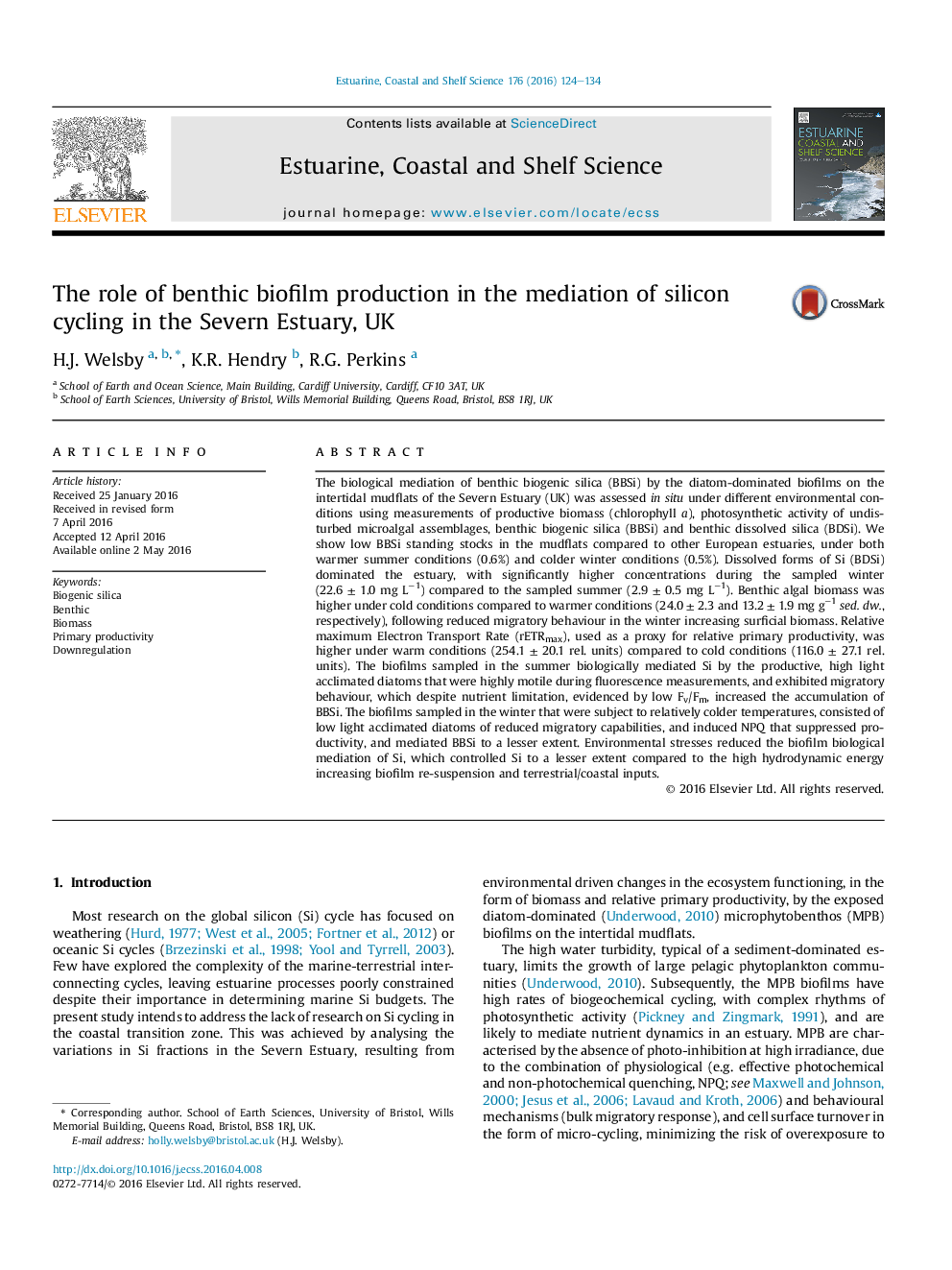 The role of benthic biofilm production in the mediation of silicon cycling in the Severn Estuary, UK