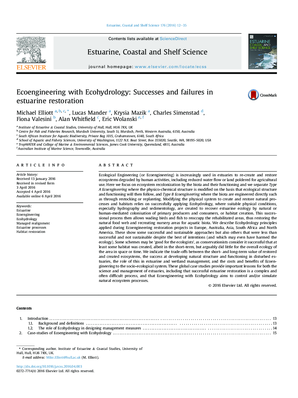 Ecoengineering with Ecohydrology: Successes and failures in estuarine restoration