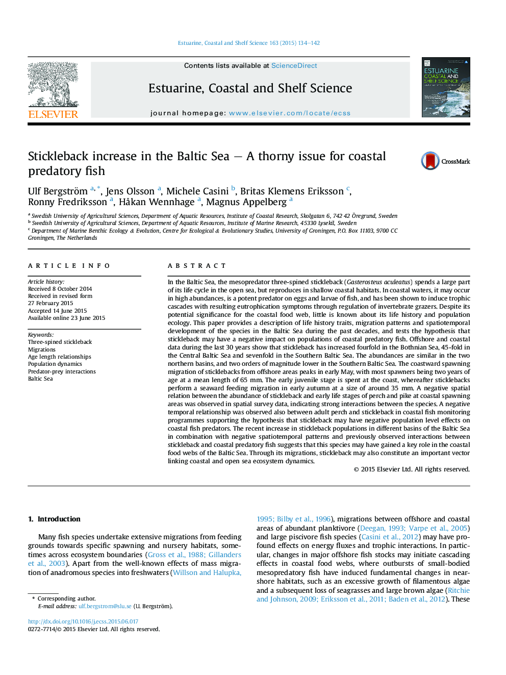 Stickleback increase in the Baltic Sea – A thorny issue for coastal predatory fish