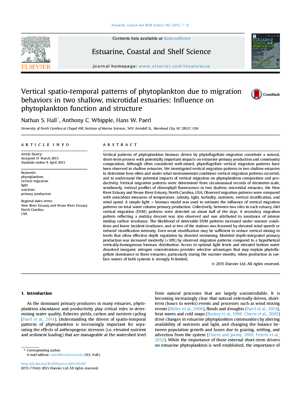 Vertical spatio-temporal patterns of phytoplankton due to migration behaviors in two shallow, microtidal estuaries: Influence on phytoplankton function and structure