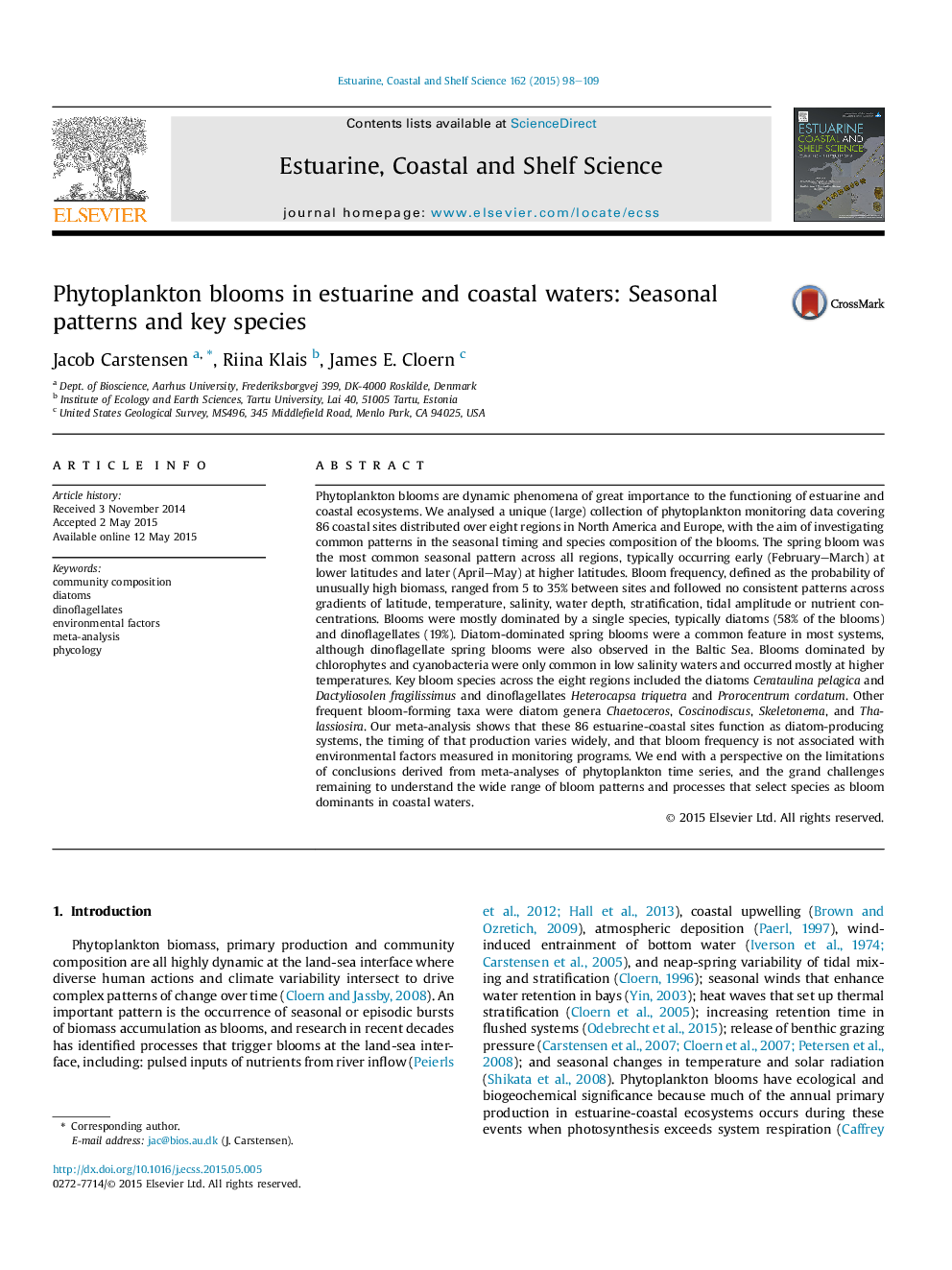 Phytoplankton blooms in estuarine and coastal waters: Seasonal patterns and key species