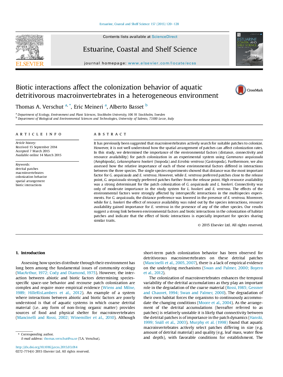 Biotic interactions affect the colonization behavior of aquatic detritivorous macroinvertebrates in a heterogeneous environment